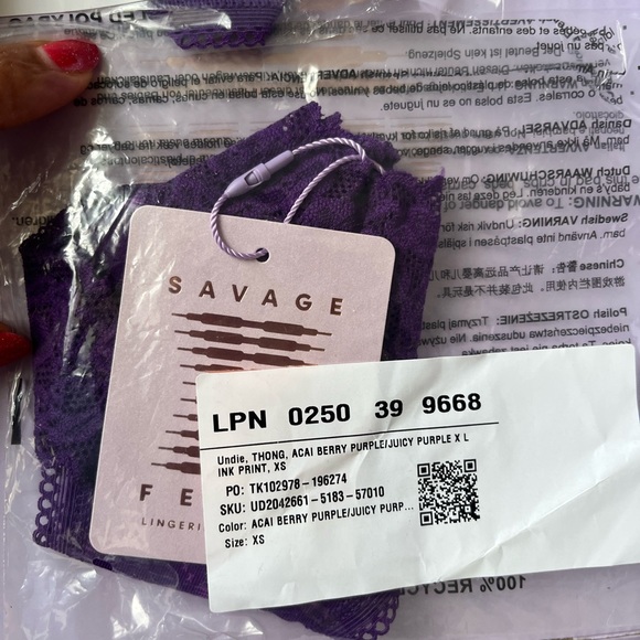 Savage X Fenty Acai Berry Juicy Purple X Link Print Cotton Essentials Thong - Picture 12 of 12